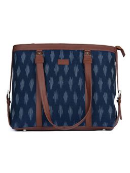Zouk - Womens Handcrafted Vegan Ikat Jet Blue Office Bag - Fits Upto 15.6 Inch Laptop