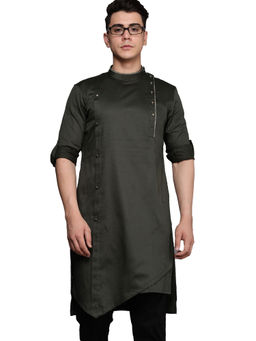 Manyavar - Mens Blended Viscose Solid Asymmetric Kurta (B. Green)