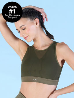 Kica - Women High Impact & Full Coverage Mesh Sports Bra Olive