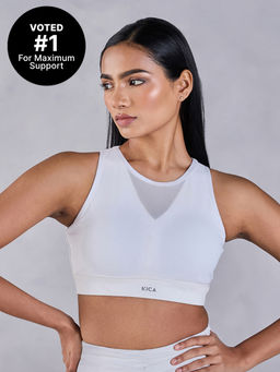 Kica - Women High Impact & Full Coverage Mesh Sports Bra White