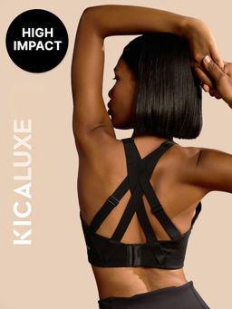 Kica - Luxe Limitless High-Impact Sports Bra - Full Coverage with Molded Cups & Adjustable Straps Black