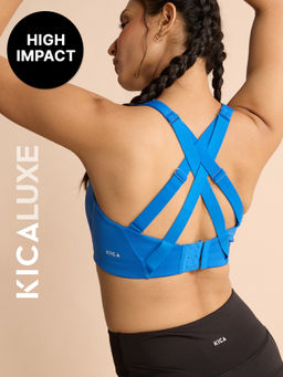 Kica - Luxe Limitless High-Impact Sports Bra - Full Coverage with Molded Cups & Adjustable Straps Blue