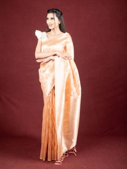 EXCLUSIVA - Peach Cotton Saree Zari Woven Work with Unstitched Blouse