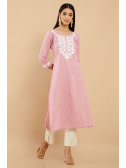 Soch - Blush Pink Cotton Discharge Print Straight Fit Kurta