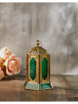 Fabindia - Green Oak Etching Glass Table Lantern