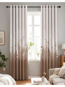 CASABLEU - Pastoral Whiteout Camel Brown Room Darkening Curtains (Pack Of 2)