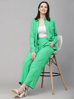 Style Quotient - Women Solid Bright Green Polyester Relaxed Smart Casual Co Ord (Set of 2)