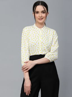 Style Quotient - Women White and Yellow Polka Dot Rayon Regular Smart Casual Shirt