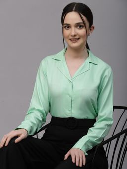 Style Quotient - Women Mint Green Solid Twill Rayon Regular Formal Shirt
