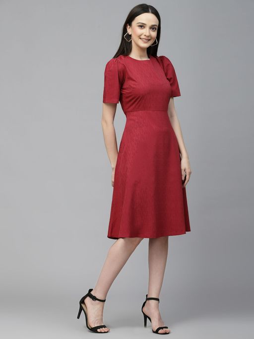 Buy Style Quotient Women Maroon Self Design Polyester Regular Smart Casual  Dress Online