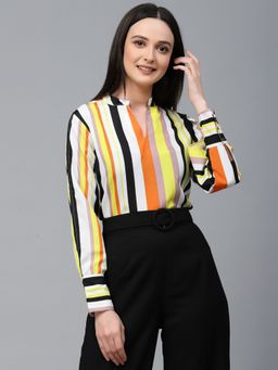 Style Quotient - Women Multi Stripe Polyester Regular Smart Casual Top