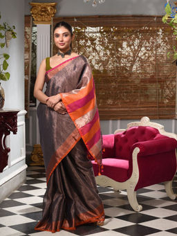 CHARUKRITI - Grey Tissue Handwoven Saree with Unstitched Blouse Piece