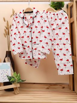 Moms Home - Unisex Red Printed Jhabla with Pyjama (Set of 2)