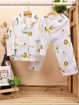 Moms Home - Unisex Multi-Color Printed Jhabla with Pyjama (Set of 2)