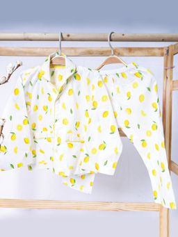 Moms Home - Unisex Yellow Printed Jhabla with Pyjama (Set of 2)