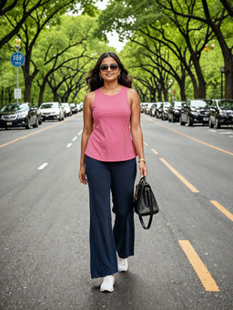 Blissclub - Am:Pm Cotton Navy Blue Flared Pants