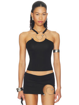 1XBLUE - Spiral Strap Women's Sleeveless Metal Ring Tank Top Black