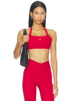 437 - Halter Women's Removable Pads Adjustable Halterneck Sports Bra Red