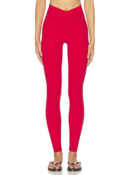 437 - V-Waist Women's Stretch Jersey Leggings Red