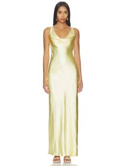 4th & Reckless - Penelope Women's Satin Cowl Neck Slip Maxi Dress Yellow