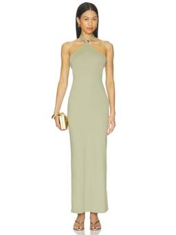 4th & Reckless - Candice Jersey Women's Halter Neck Bodycon Maxi Dress Olive