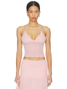 4th & Reckless - x REVOLVE Women's Halter V-Neck Knit Crop Top Pink