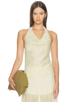 4th & Reckless - Saya Women's Semi-Sheer Halter Cowl Neck Top Green