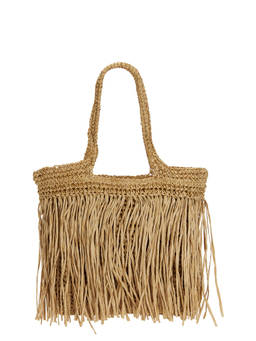 8 Other Reasons - Woven Straw Fringe Tote Bag Tan