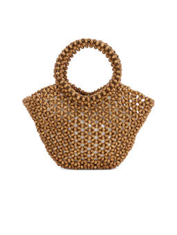 8 Other Reasons - Wood Bead Drawstring Tote Bag Tan