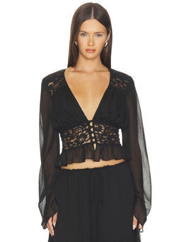 Arcina Ori - Alessandra Women's Lace Trim V-Neck Crop Top Black