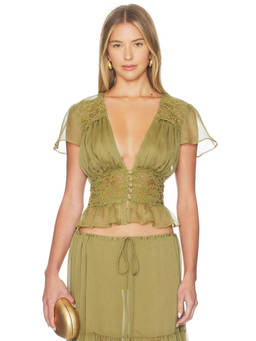 Arcina Ori - Sabrina Women's Lace Button-Down Chiffon Blouse Pistachio