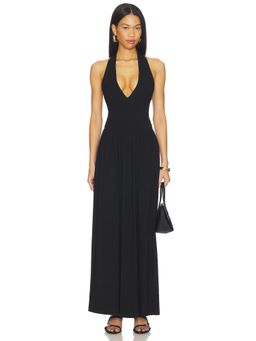 ALL THE WAYS - Tenley Women's Halter Plunging Neck Maxi Dress Black