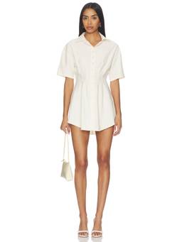 ALL THE WAYS - Charitie Women's Button-Up Short Sleeve Shirt Mini Dress Cream