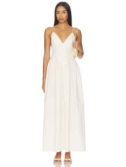 ALL THE WAYS - Adia Women's V-Neck Sleeveless Poplin Maxi Dress Cream