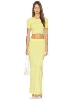 ALL THE WAYS - Keeva Knit Women's Crop Top Maxi Skirt Set Yellow