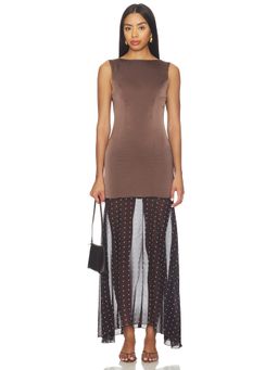 ALL THE WAYS - Sariah Women's Satin Sleeveless Low Back Maxi Dress Brown