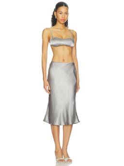 ALL THE WAYS - Sapphina Women's Satin-Look Bralette Skirt Set Gunmetal
