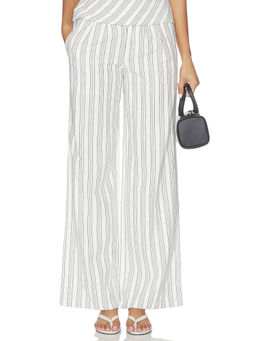 ALL THE WAYS - Rainey Women's Mid-Waist Wide-Leg Trousers Black & White Stripe