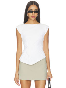 ALL THE WAYS - Twisted Waist Women's Cap Sleeve Jersey Top White