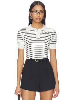 ALL THE WAYS - Lindsay Knit Women's Striped Collared Blouse White