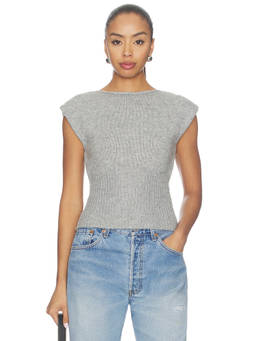 ALL THE WAYS - Medora Women's Crochet Knit Cap Sleeve Top Heather Grey