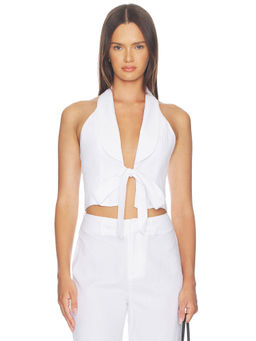 ALL THE WAYS - Dianea Women's Halter Neck Tie-Up Crop Top White