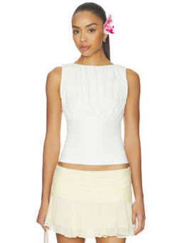 ALL THE WAYS - Women's Ruched Sleeveless Jersey Top White