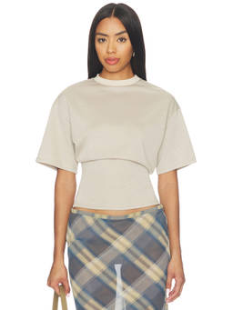 ALL THE WAYS - Cinched Waist Women's Jersey Top Taupe