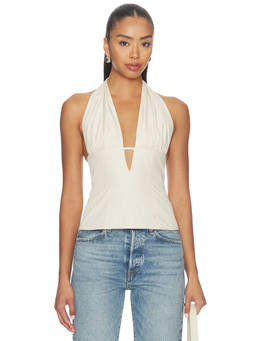 ALL THE WAYS - Lydia Women's Halter Neck Smocked Back Top Cream