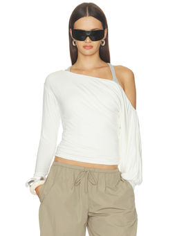 ALL THE WAYS - Matilda Women's One Shoulder Full Sleeves Jersey Top Ivory