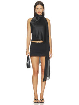 ALL THE WAYS - Story Women's Satin Draped Halter Neck Top Black