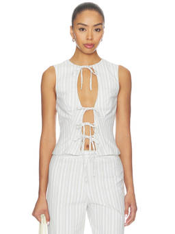 ALL THE WAYS - Krissy Women's Striped Tie-Up Neck Sleeveless Top Green