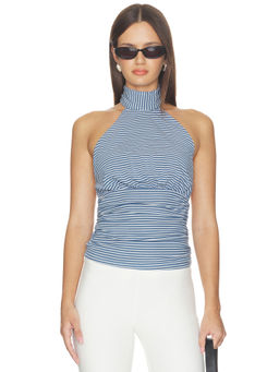 ALL THE WAYS - Sadie Women's Striped Halter Neck Sleeveless Top Navy Blue
