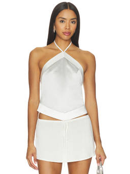 ALL THE WAYS - Alazne Women's Satin Sleeveless Halter Neck Top Grey